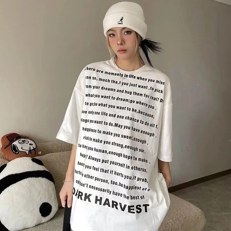 Heavy 100 pure cotton American letter street T shirts for men and women loose round neck couple short sleeved tops summer Y2K