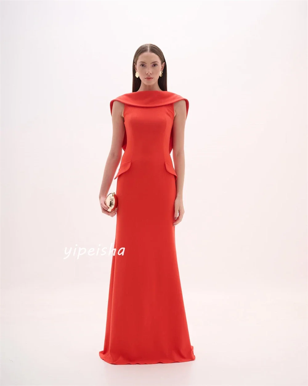 Jersey Ruched Clubbing A-line High Collar Bespoke Occasion Gown Midi Dresses