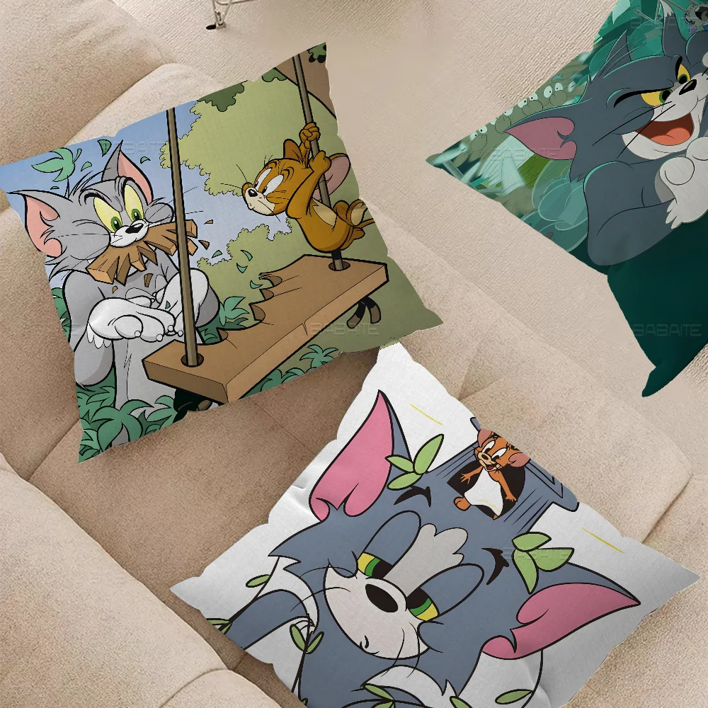 Classic Animation T-Tom A-And J-Jerry Pillow Covers Cartoon Sofa Decorative Home Double-sided Printing Short Plush Cute Cushion