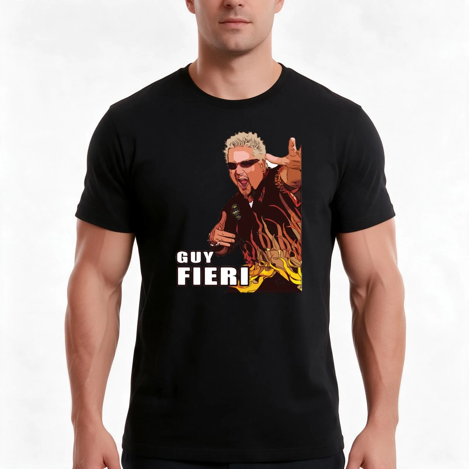 guy fieri T-Shirt, Summer Casual Cotton Tee, Oversized Streetwear Tops, Vintage Graphic Print, Loose Fit Short Sleeve