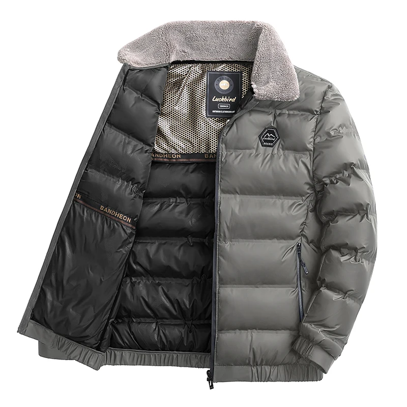 

Men's Casual Cotton-padded Coat Winter Warm Thickened Solid Color Jacket Turn Down Collar Trendy Korean Style Fit Padded Jacket