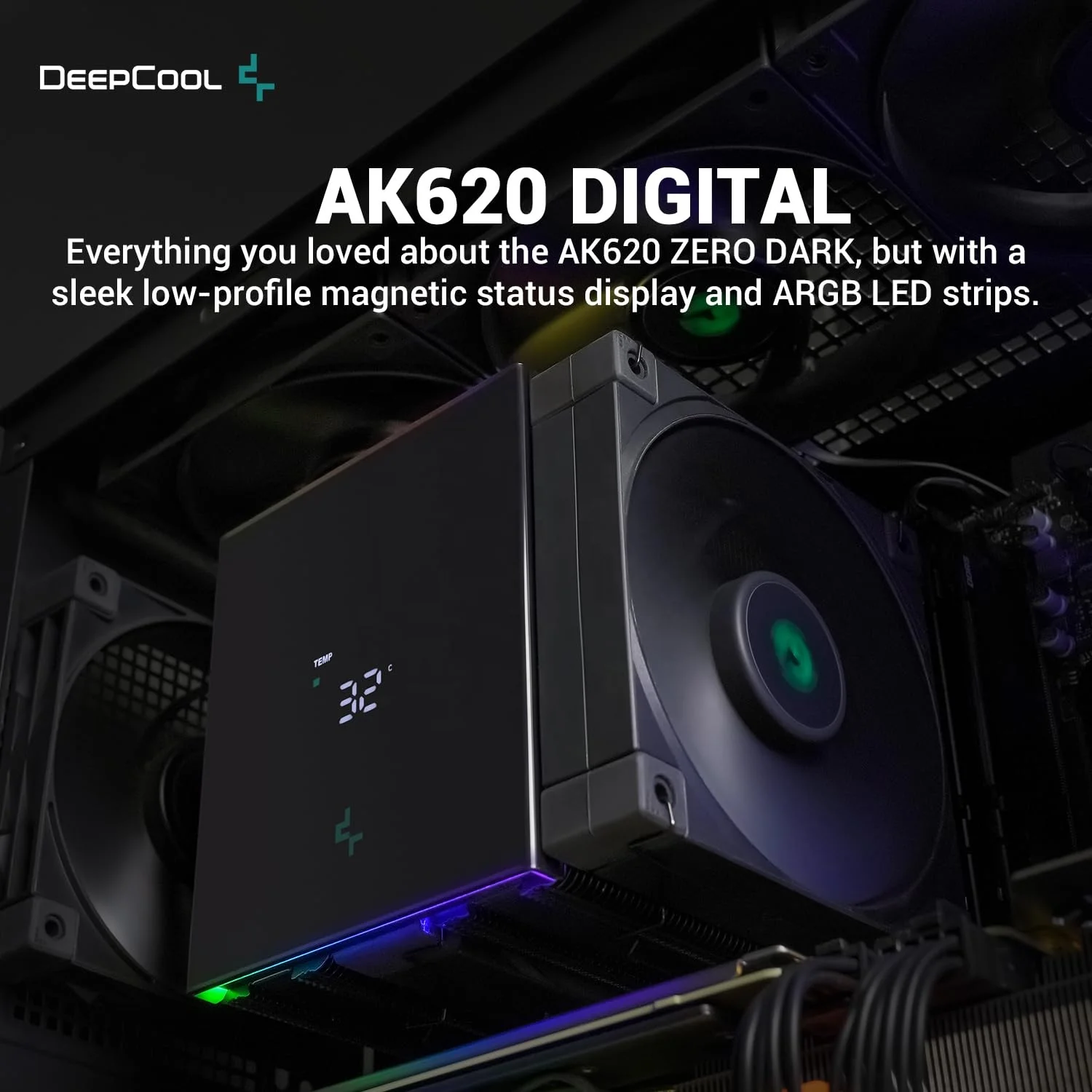 

2025 hot sale DeepCool AK620 Digital CPU Air Cooler Mighty 260w TDP 6 Copper Heatpipes Dual-Tower with Status Display Screen Per