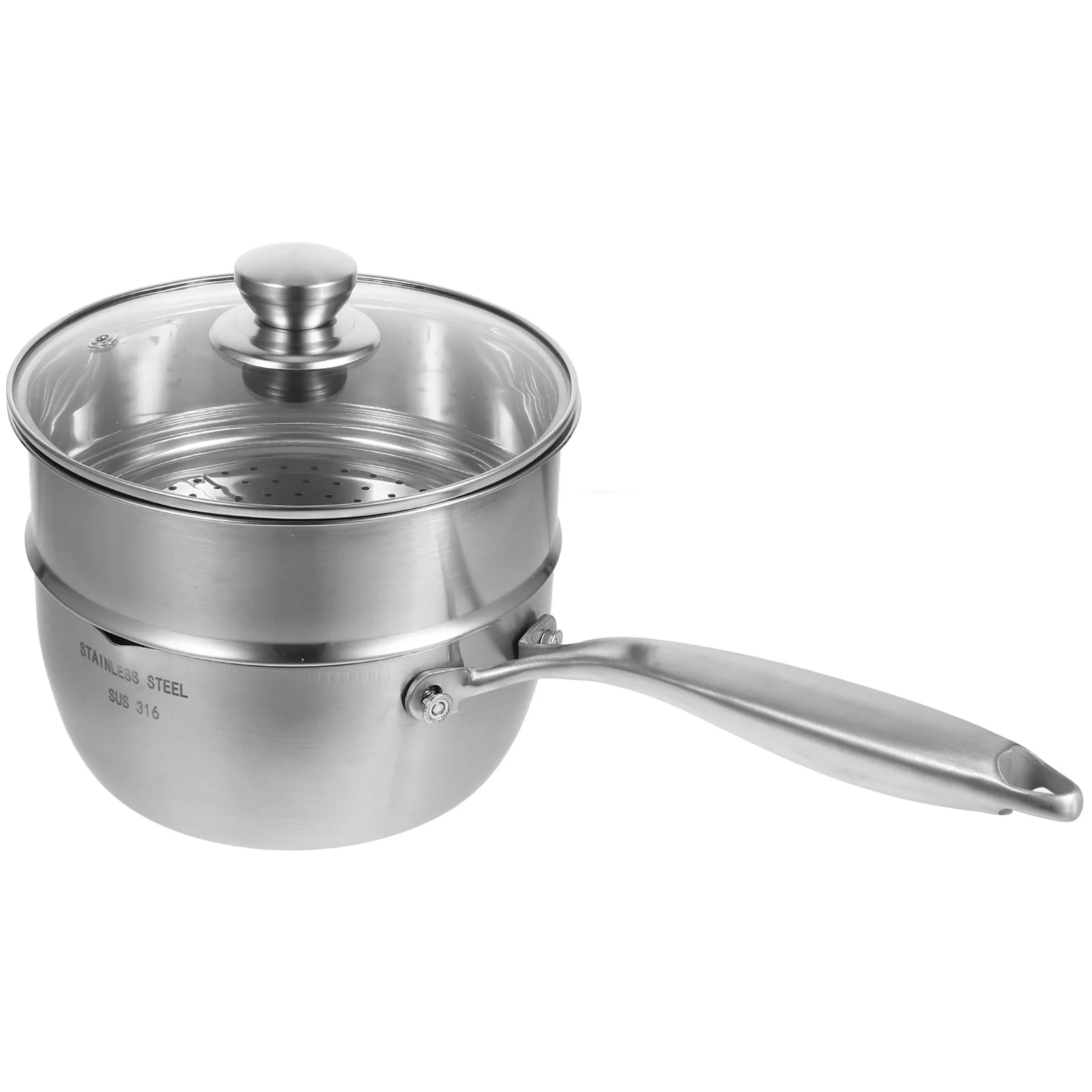 

1Set Saucepan Ergonomic Handle Stainless Steel Small Pot Steamer Basket Oven Safe Kitchen Cooking Soup Stew Pan Multipurpose