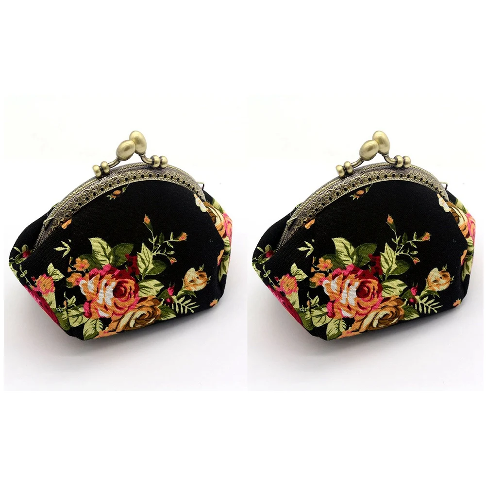 2X Wallet,Lady Vintage Flower Mini Coin Purse Wallet Clutch Bag (Black)