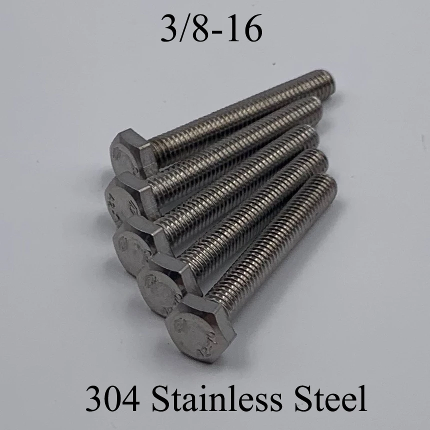 3/8-16*1/2 5/8 3/4 7/8 1 1-1/4 Inch Length 304 Stainless Steel US UNC Coarse Thread Screw External Hex Cap Head Hexagonal Bolt