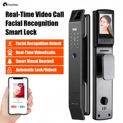 SmaerDeer Smart lock with Camera 3D Facial Recognition Electronic Door Lock with Visual Doorbell for Video Surveillance