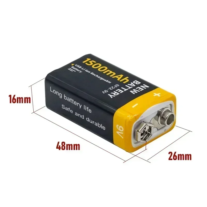 New 6F22 USB Rechargeable Lithium Ion 9V 6F22 1500mAh Battery for Fire Smoke Sensor Gas Sensor Metal Detector Fire Equipment