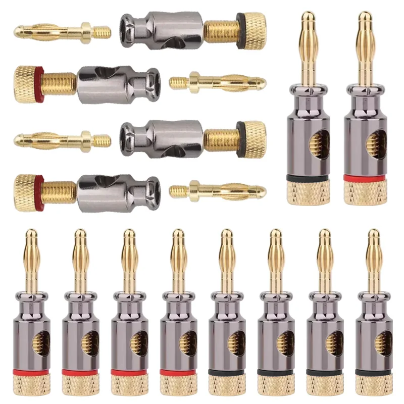 2Pcs Gold Plated Brass 4mm Banana Plug Connector Mic Audio Video Sound Speaker Adapter 4mm Banana Connectors