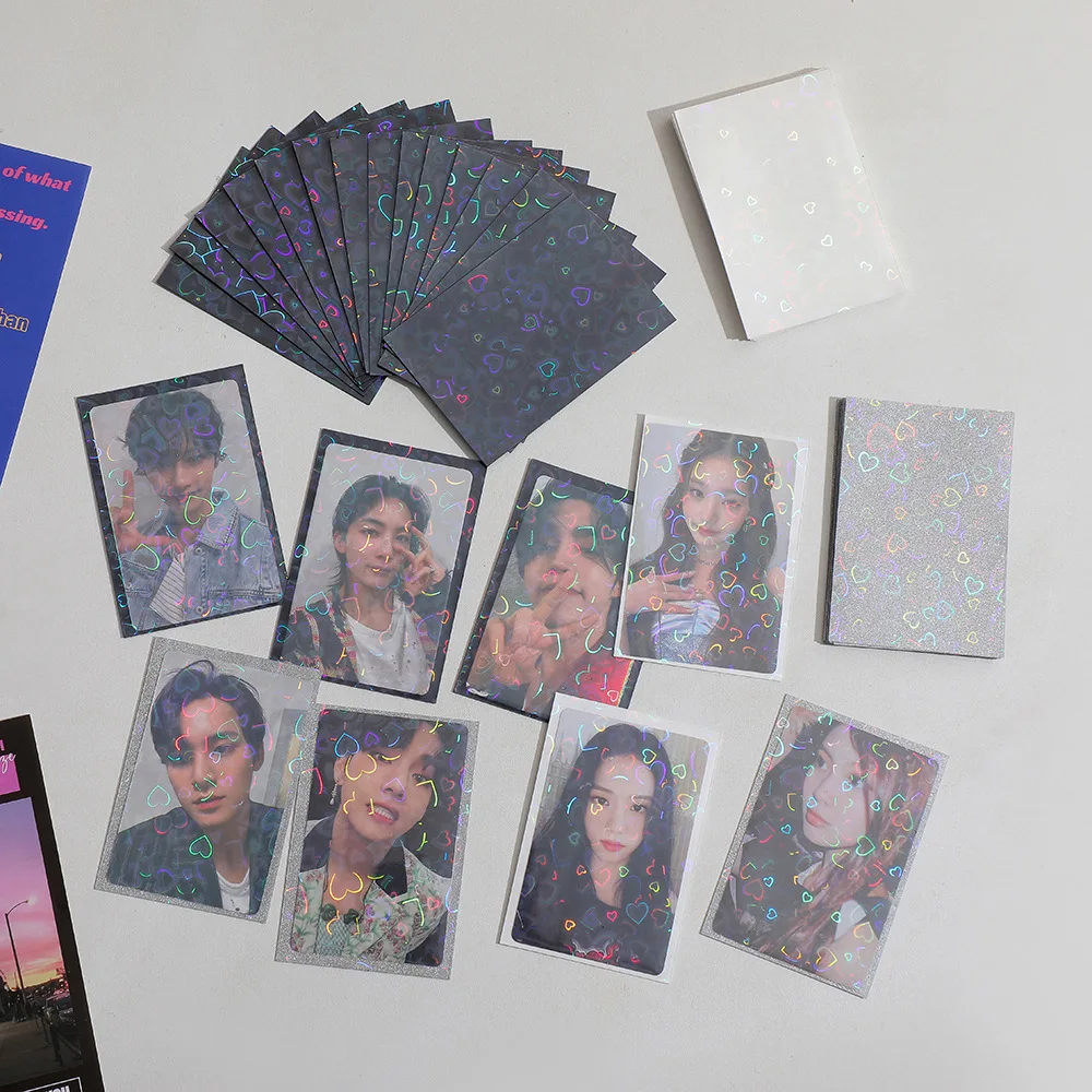 50pcs Girl Heart Laser PP Transparent Card Sleeve Student 3 Inch Photocard Holographic Protector Anime Flash Card Cover