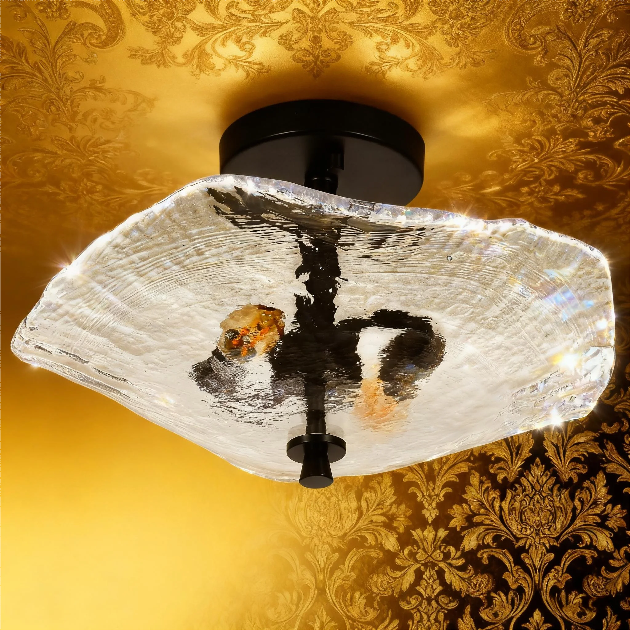 Modern Ceiling Light Traditional Semi Flush Mount Ceiling Light with Scalloped Clear Glass for Living Room Hallway