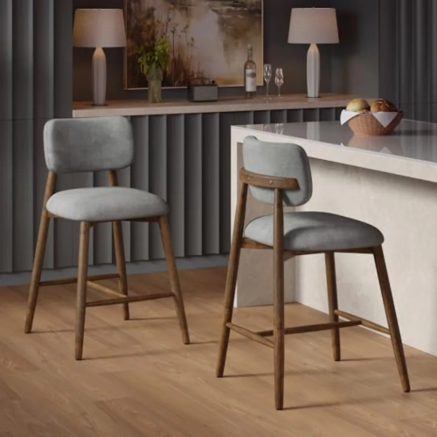 

Комплект из 2 барных стульев Mundo с тканевой обивкой и изогнутой спинкой, из массива каучукового дерева, для кухонного острова