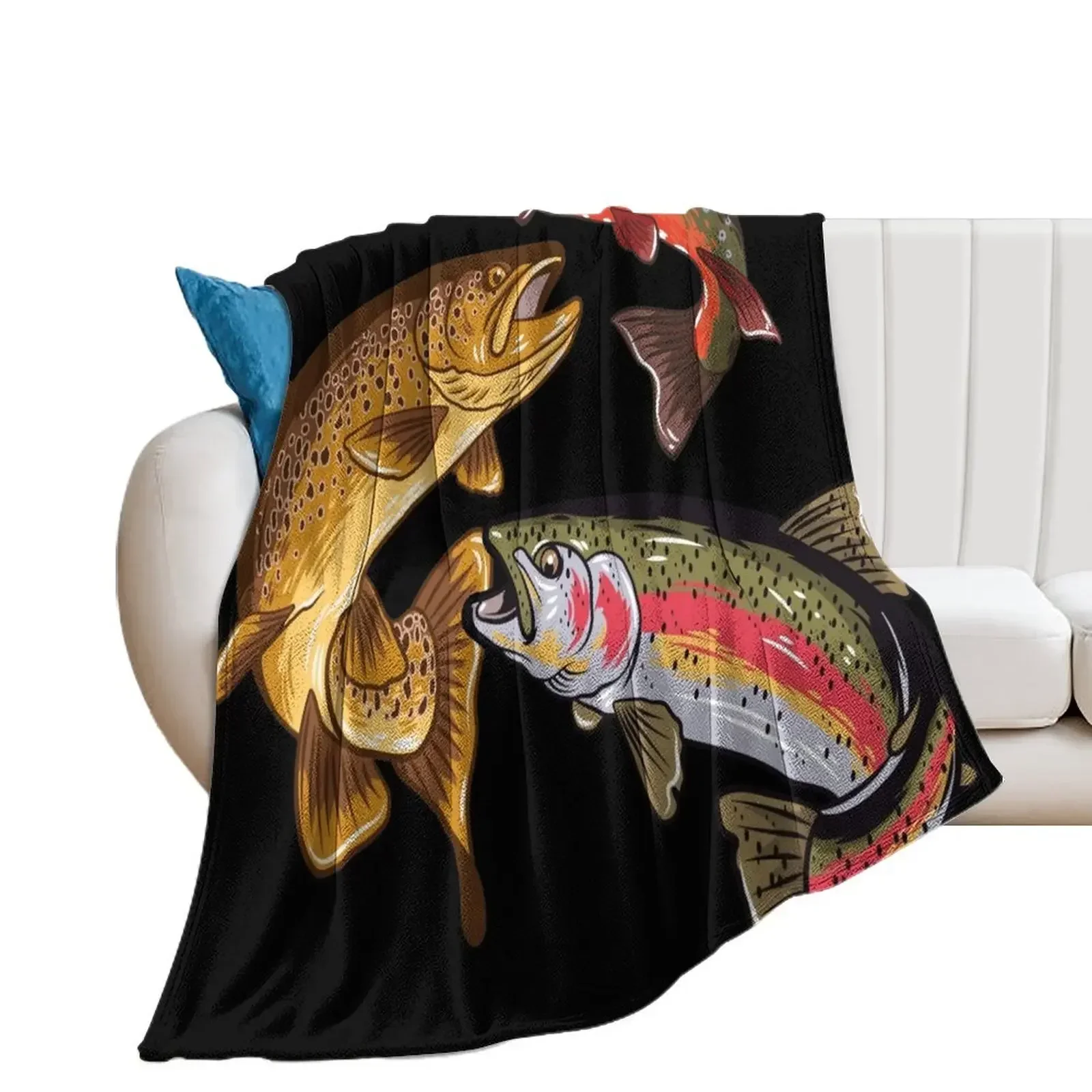 

Fly Fishing Trout Tribute Throw Blanket Softest Furry Weighted Blankets