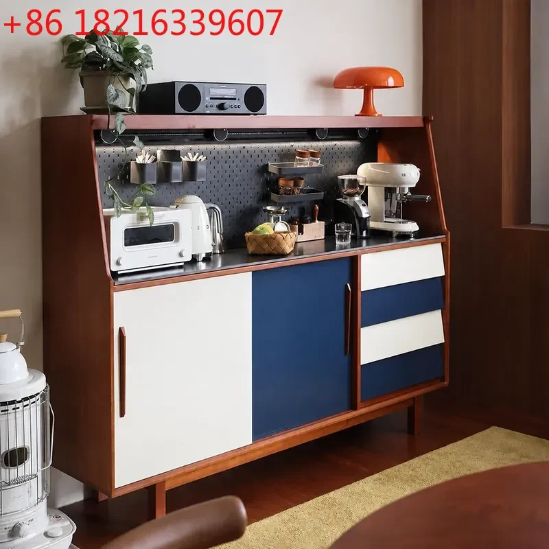 YAOSolid Wood Dining Side Cabinet Retro Living Room Tea Storage Cupboard Upper Lower Wall Unit Wine Coffee Table Organizer