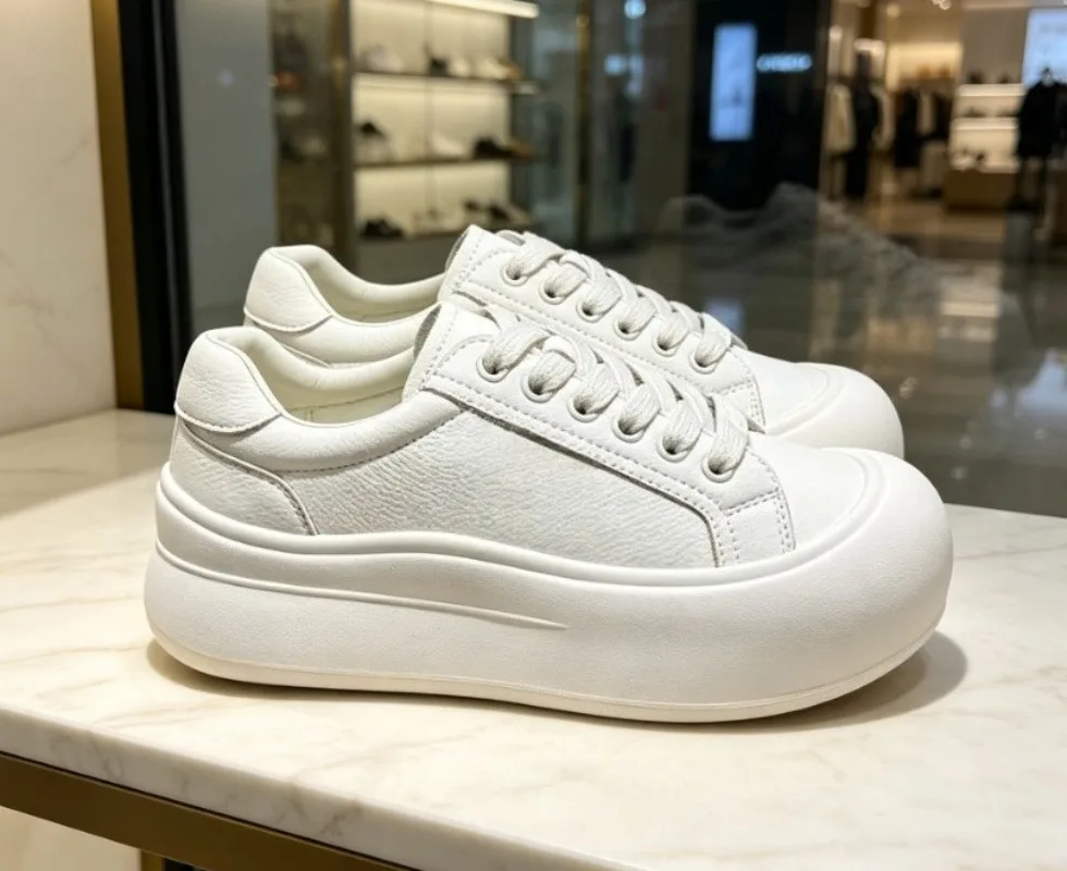 Women Genuine Leather White Shoes Thick Sole All-Match Lightweight Preppy Autumn Casual Skate Sneakers Footwear