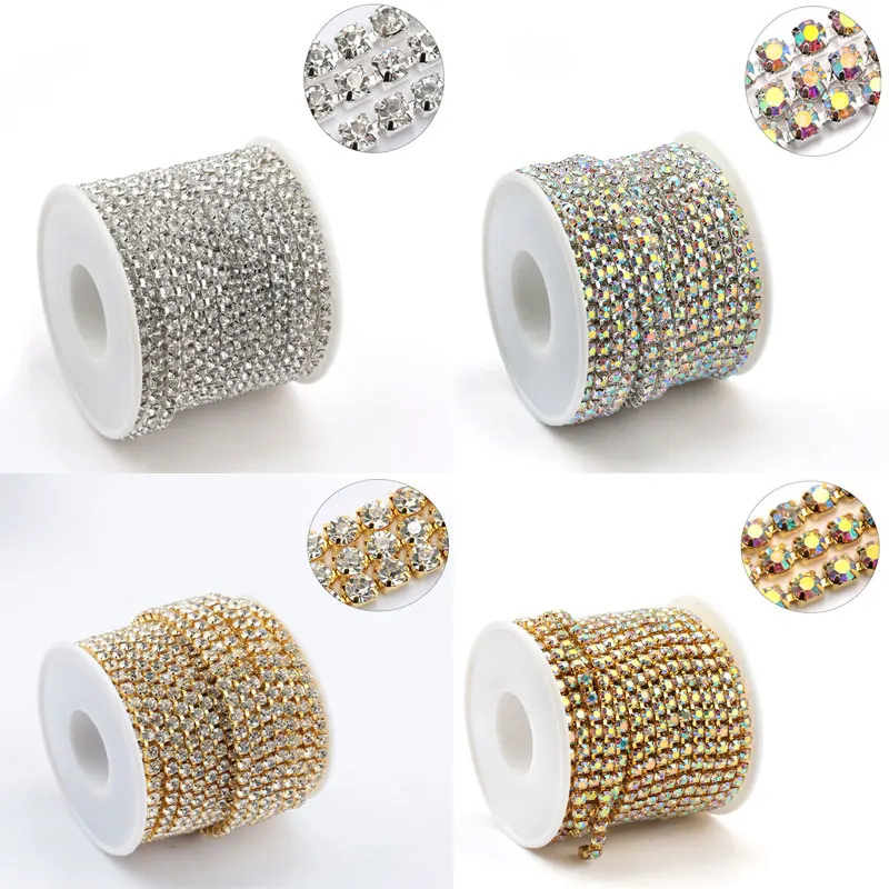 

10Yards/Roll Crystal Rhinestones Close Chain Trim for Claw Chain Jewelry Sewing Crafts DIY Decor Christmas Gift2/2.5/2.8/3MM