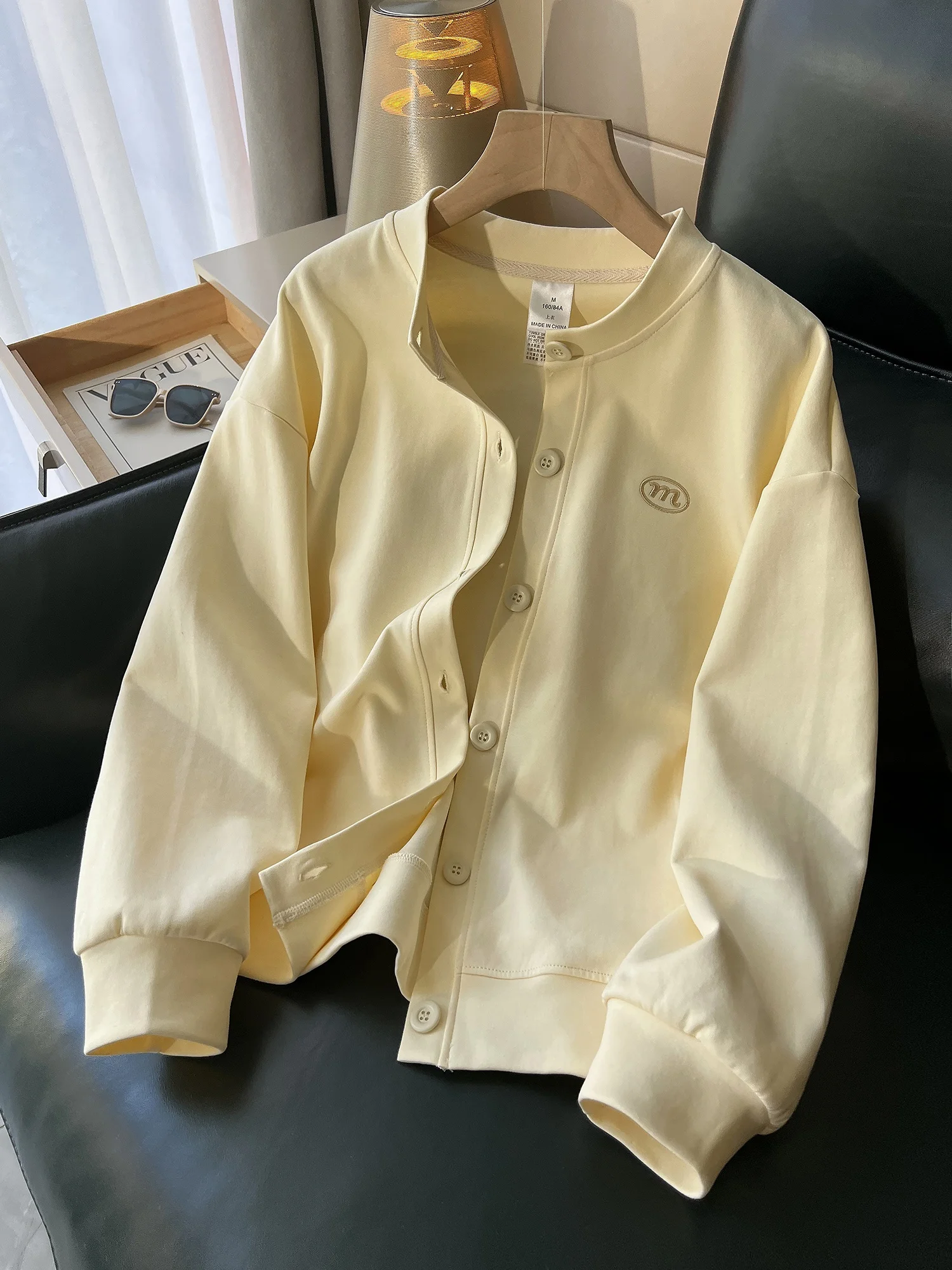 

Gray Sweatshirt Jacket Women's Spring Autumn New Style American Letter Embroidery Retro Loose Top Quality Natural Cotton Poly...
