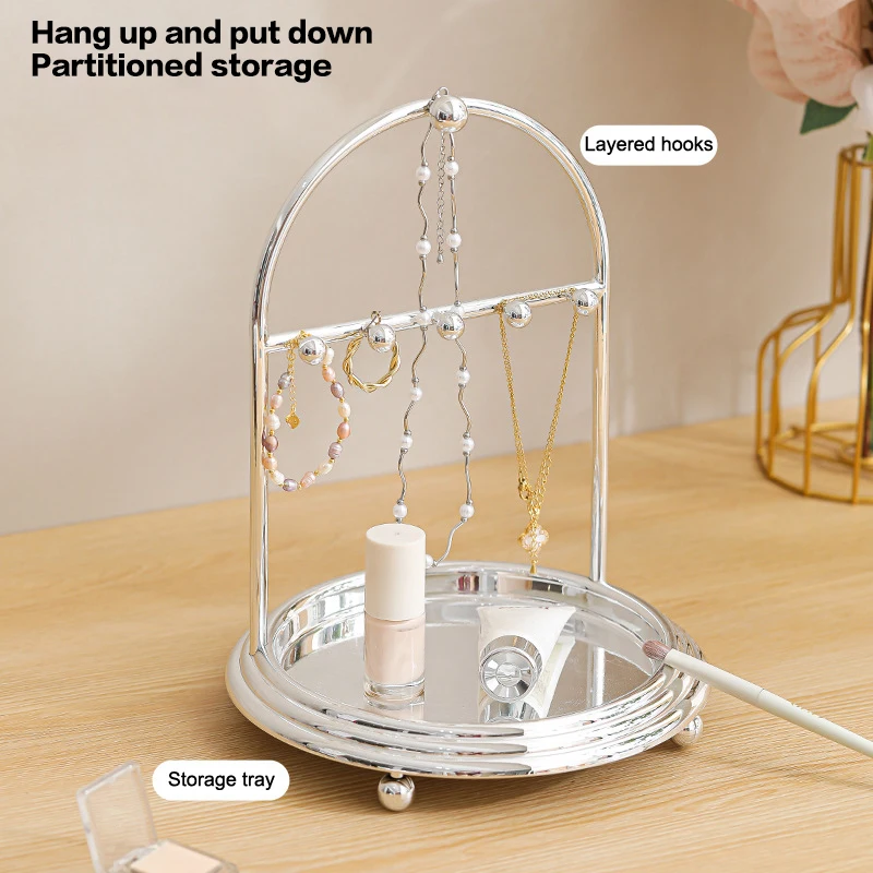 Jewelry Organizer Display Stand Rack With Round Tray For Earrings Bracelet Necklaces Rings Storage Hanging Organizer Holder