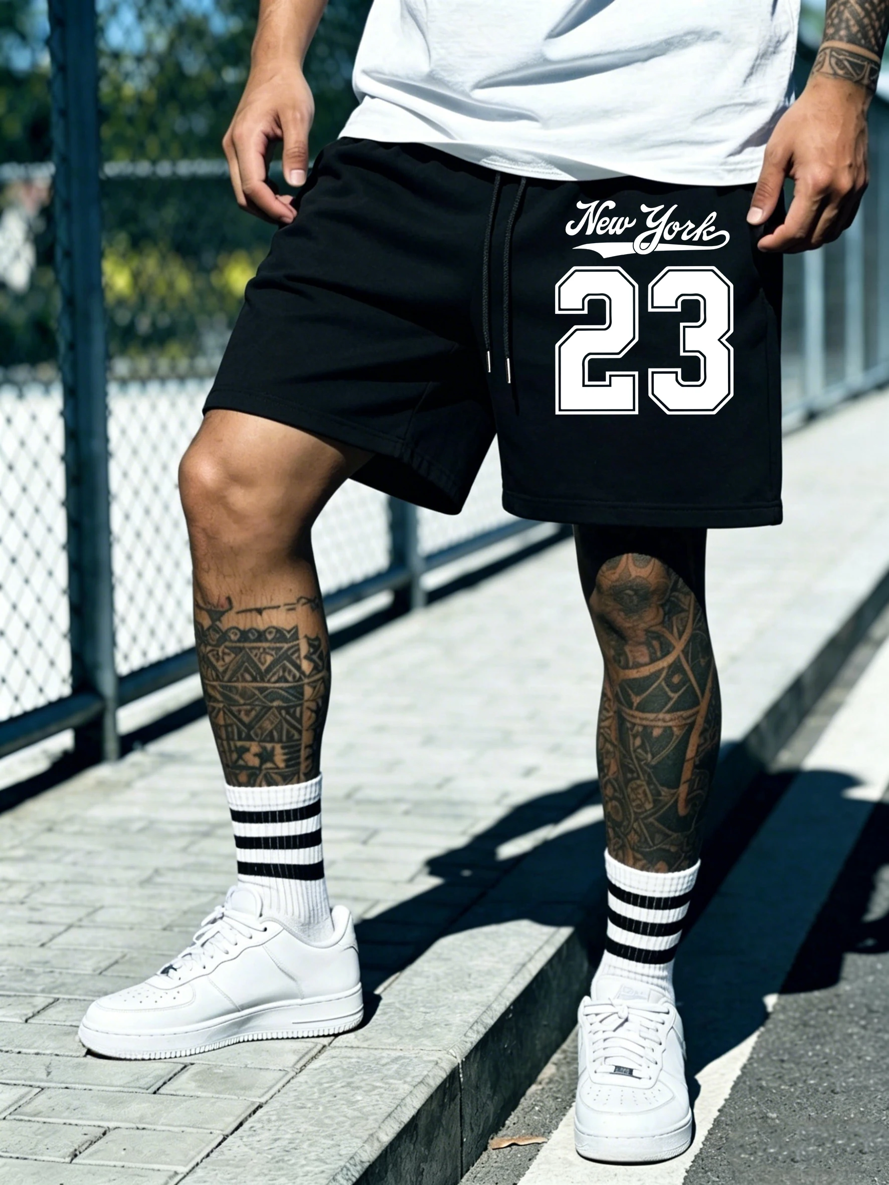 

New York Number 23 Design Sports Casual Man Pants Summer Cool Shorts Trendy Pocket Short Sleeve Loose Drawstring Swimming Trunks