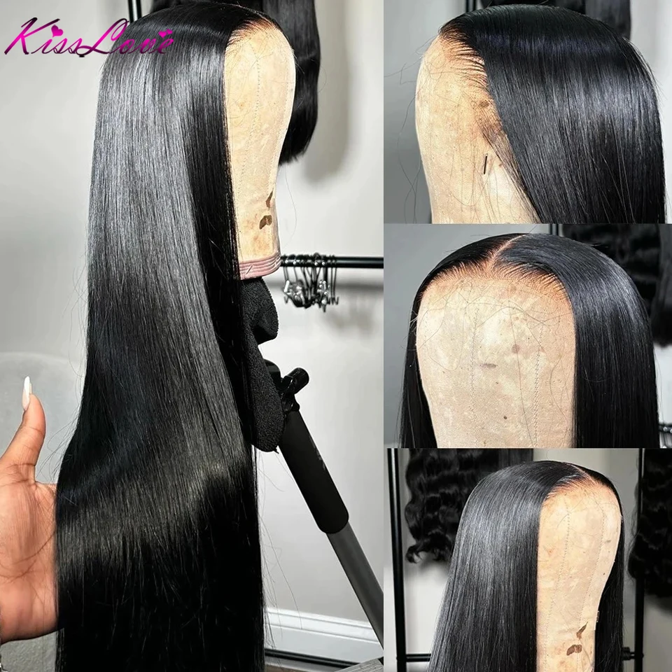 Peluca de cabello humano liso para mujer, postizo de encaje Frontal transparente HD de 36 pulgadas, pelo brasileño predespuntado con densidad de 250, 13x4/13x6