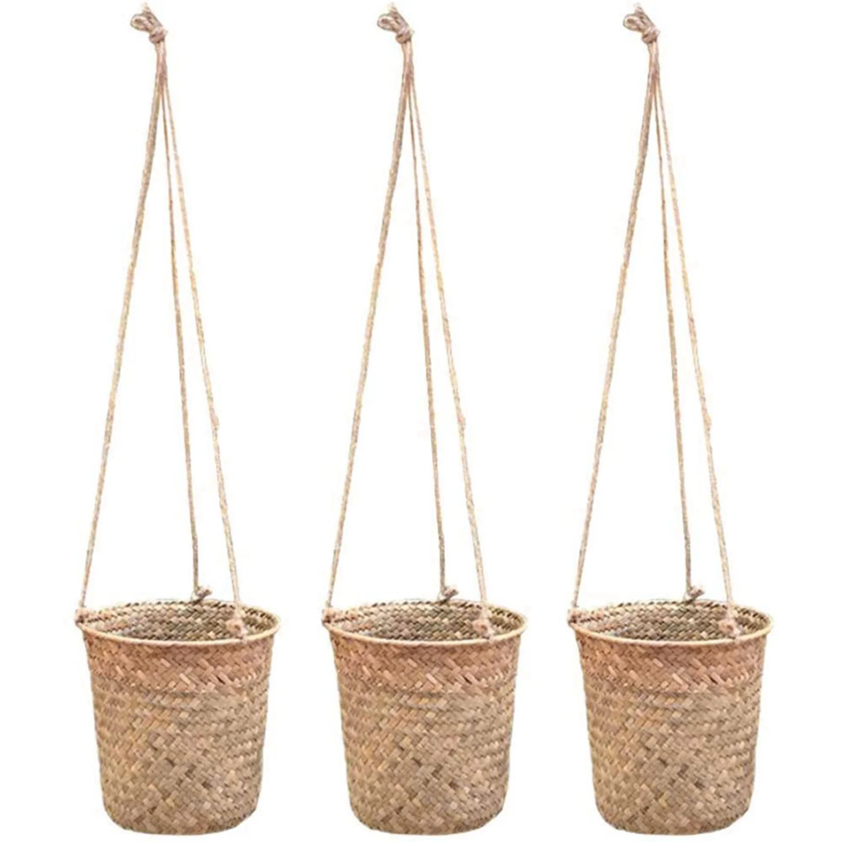 3-Piece Hand-Woven Storage Basket Wicker Hanging Flower Pot Basket Plant Basket Indoor and Outdoor Flower Container