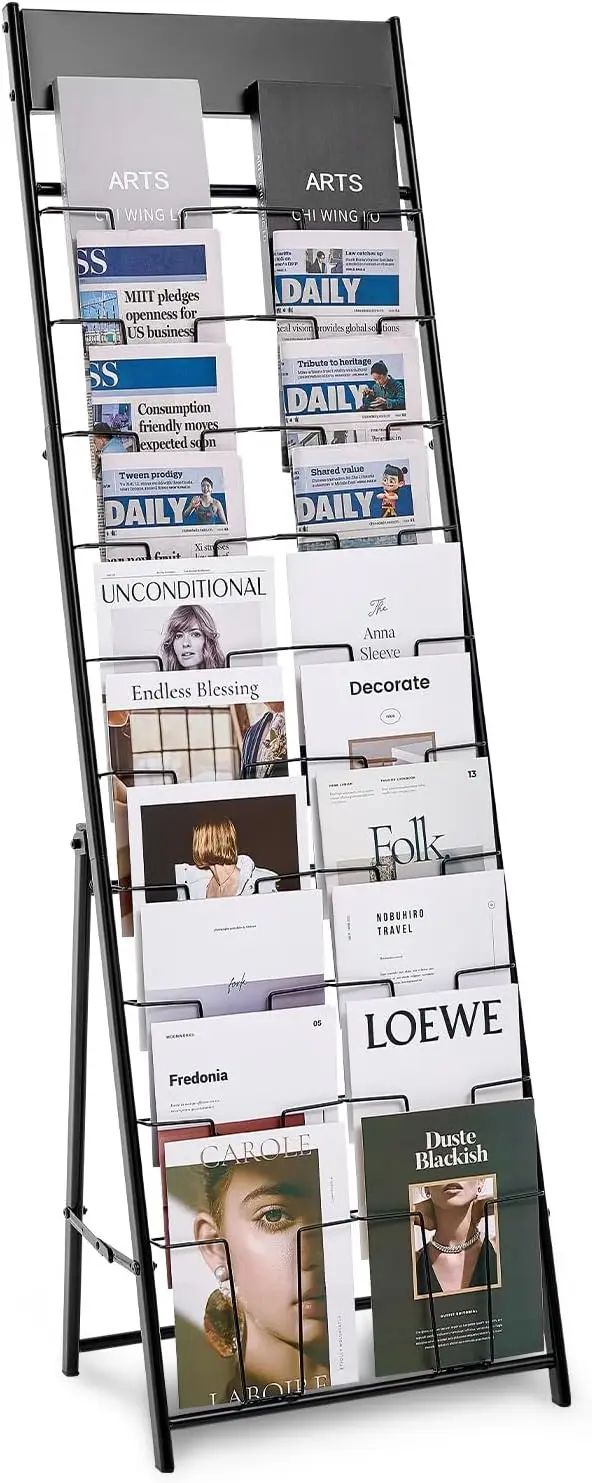Brochure Display Stand Floor Rack Pockets Literature Metal Holder Office Shop Exhibition Catalog
