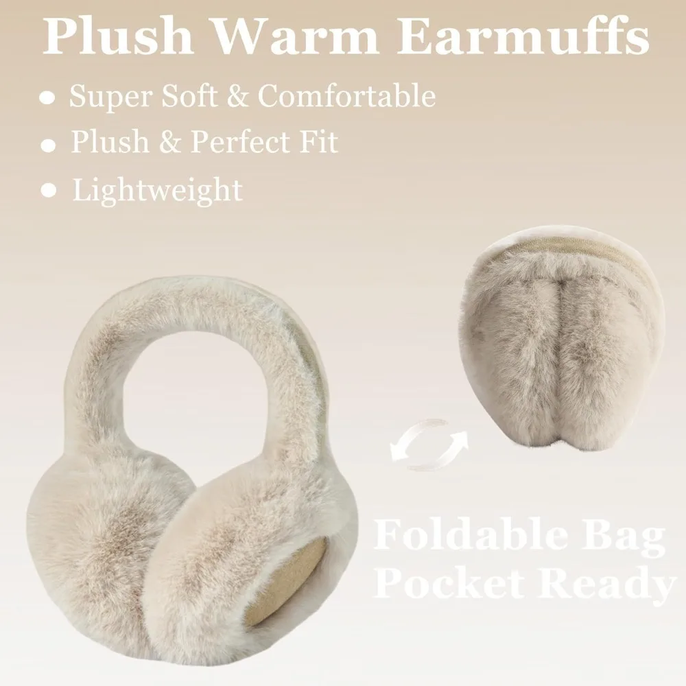 Winter Ear Muffs For Women Fuzzy Earmuffs Adjustable Ear Warmer Foldable