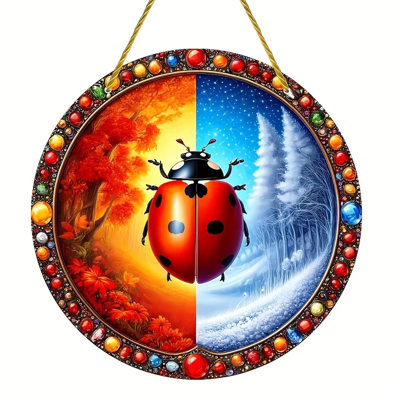 Seasonal Fusion Ladybug Light Absorber-acrylic Decoration Sign, Insect Theme, Suitable for Home, Room, Porch and Wall Decoration