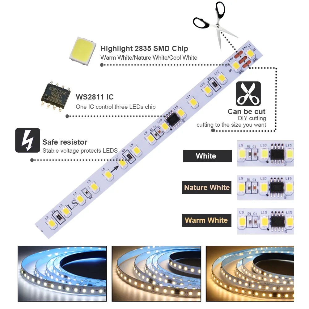 WS2811 2835SMD Horse Race LED Strip Running water Light 120Leds/m With Backflow Marquee White Nature Warm White DC24V Home Decor