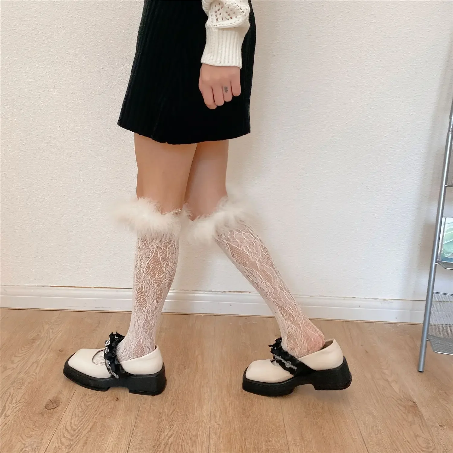 Sweet Feather JK Lolita Lace Leg Socks Fishnet Y2K Women Thin Medium Tube Socks Thin Mesh Stockings Party Cosplay Accessories