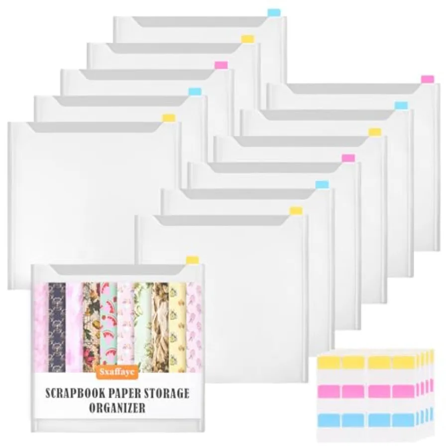 

Sxaffayc Pack Scrapbook Paper Storage x Paper Organizer with PCS Sticky Index Tabs for Holding Scrapbooking Vinyl Sheets Cardst