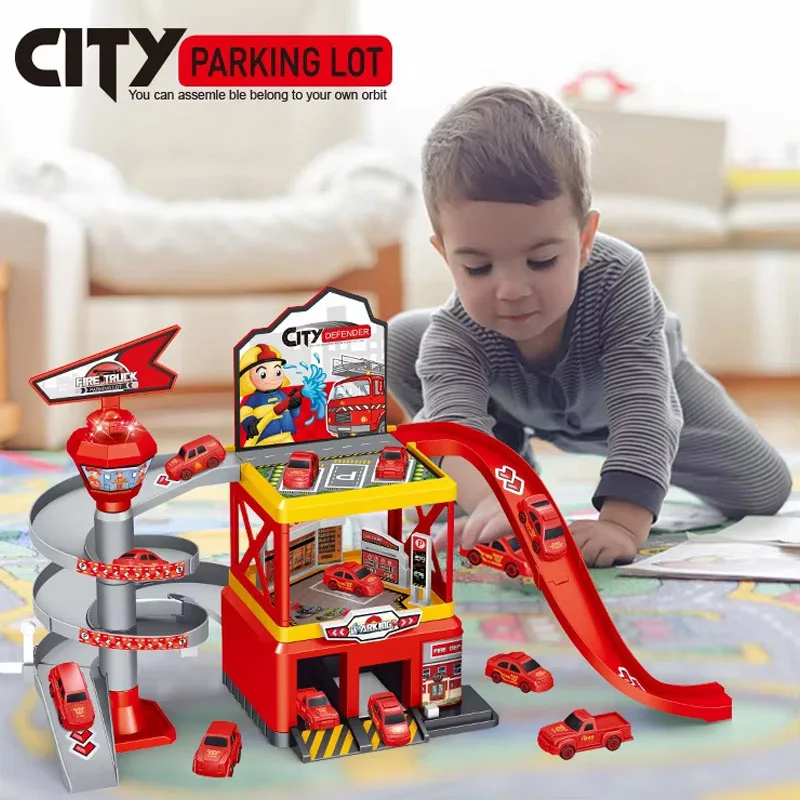 Parcheggio Giocattoli Parcheggio per vagoni ferroviari elettrici Assemblato fai-da-te Pista Inerzia Auto Ingegneria Mini Veicolo Giocattolo Ragazzi Bambini Compleanno Gif