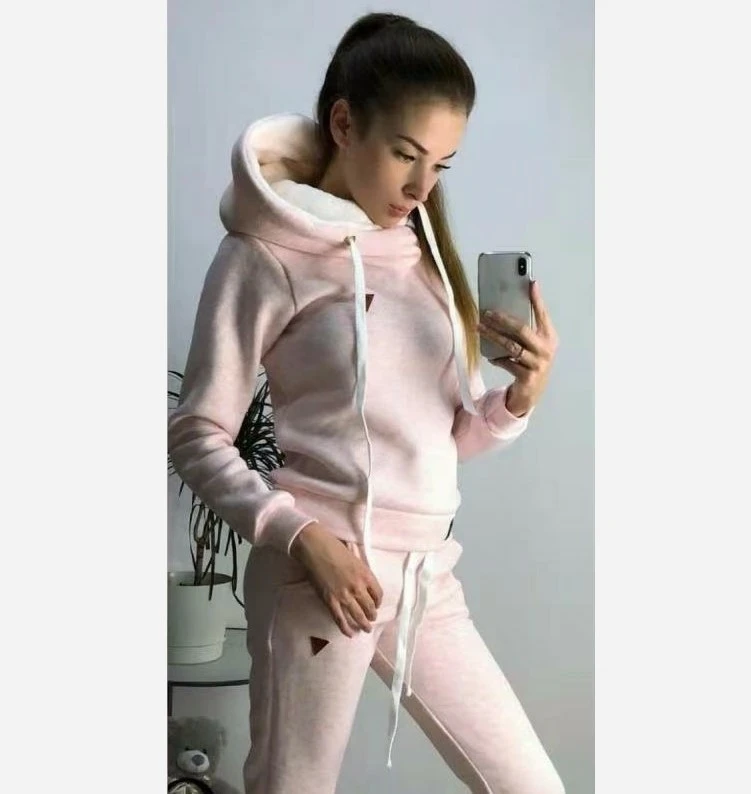 Solide Frauen Trainingsanzug Casual Hoodies Sweatshirt Hose Set Lounge Tragen Sport Anzug 2PCS Herbst Winter Kleidung – Detail 9