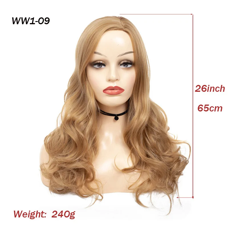 Women Golden Blonde Long Wavy Wig 26inch High Temperature Fiber Breathable Rose Net Synthetic Full Wig