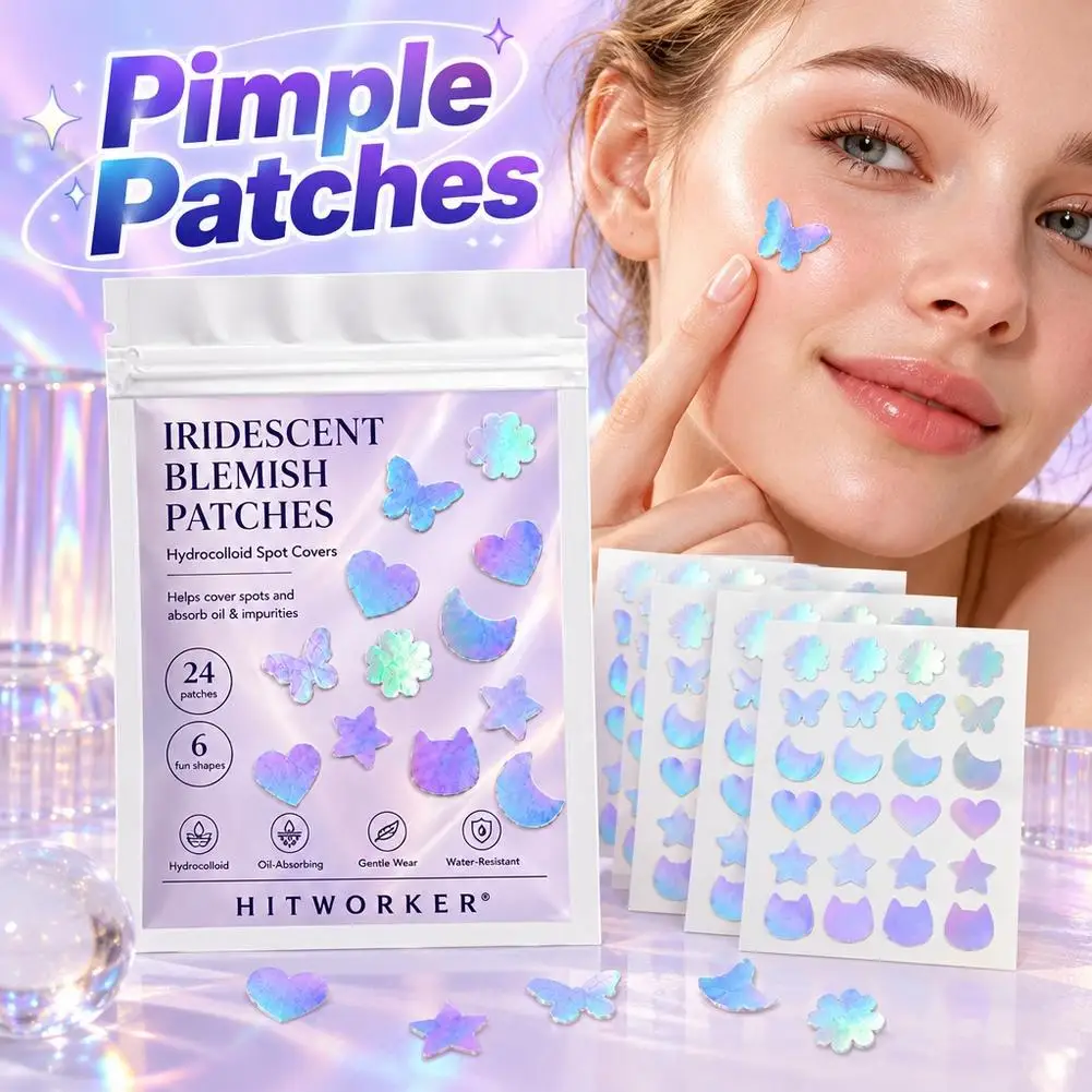 120Pcs Iridescent Hydrocolloid Pimple Patches Butterfly Star Heart Shape Waterproof Acne Spot Cover Blemish Sticker