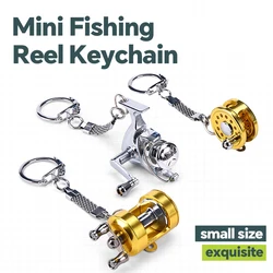 WEIHE Strong Fish Wheel Keychain Gold Color Fly Spinning Fishing Reel Miniature Key Chain With Key Ring