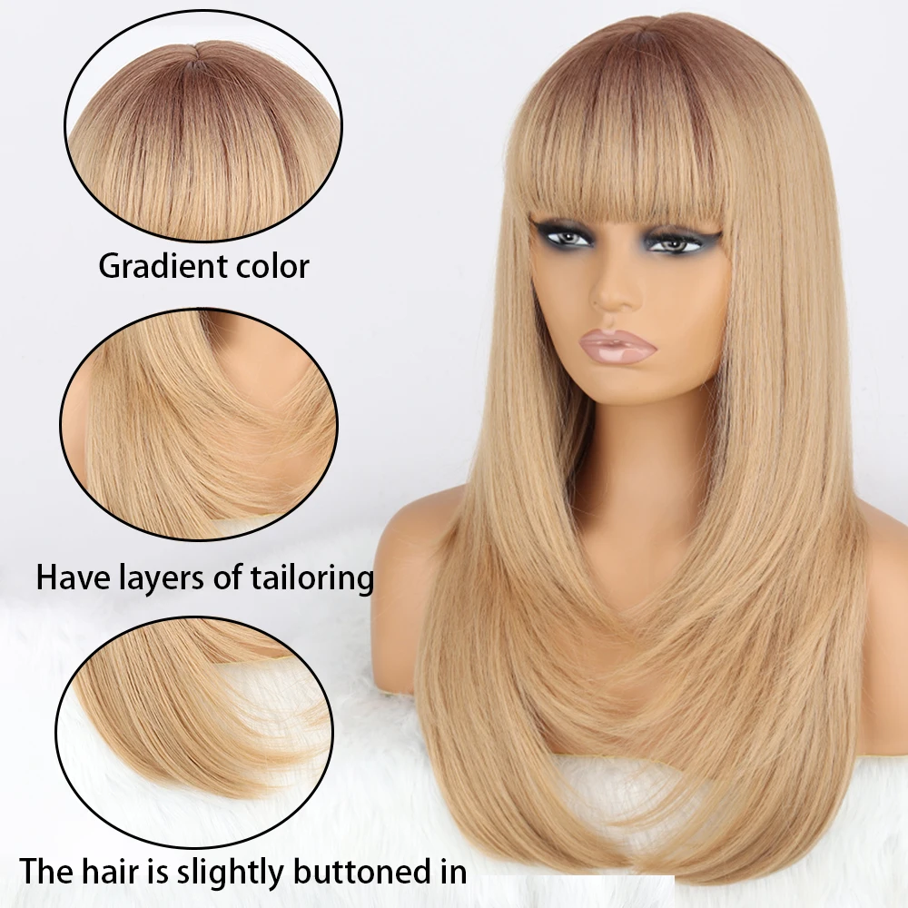 WERD Synthetic Long Straight Wig With Bangs For Women Heat Resistant Fiber Wigs Blonde Natural Hair Cosplay Daily Party Wigs