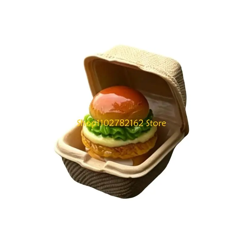 547B Dashboard and Desk Ornament Resin Mini Accent, Novelty Burger Decors Display Figure with Takeout-Box Presentation Detail