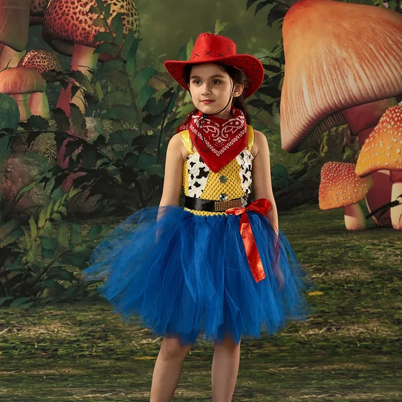 ♥ 2025 New Cow Girl Tutu Dress with Hat Jessie Woody Inspired Kids Halloween Cosplay Costume Baby Carnival Holidays Party ★☆ly99