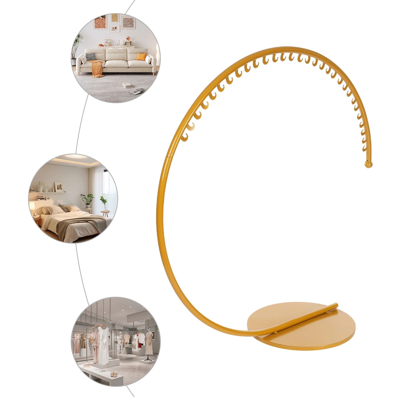 

Железная витрина для одежды, 150 см, золотая C-образная форма, 30 крючков, вешалка для одежды, отдельно стоящая для розничных магазинов, оптики