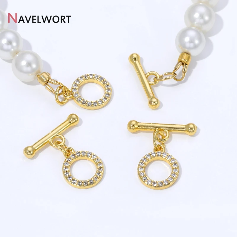 18K Gold Plated Brass Inlaid Zircon OT Clasps Connectors Toggle Clasps,for DIY Jewelry Making Necklaces Bracelets Accessories