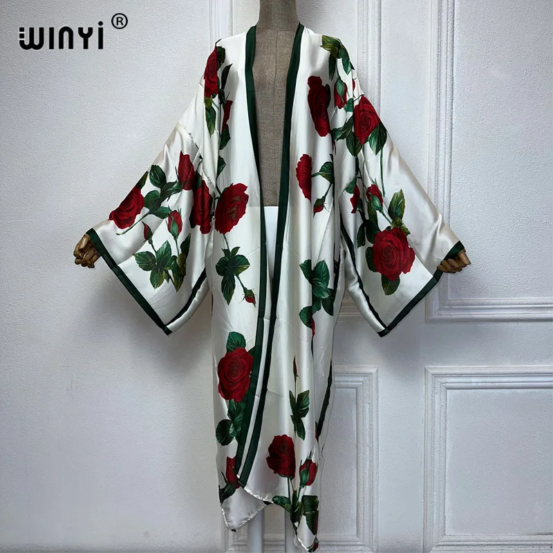 WINYI-vestido de quimono africano para mulheres, vestido maxi confortável, casacos elegantes, roupas de praia luxuosas, Abaya Dubai, verão