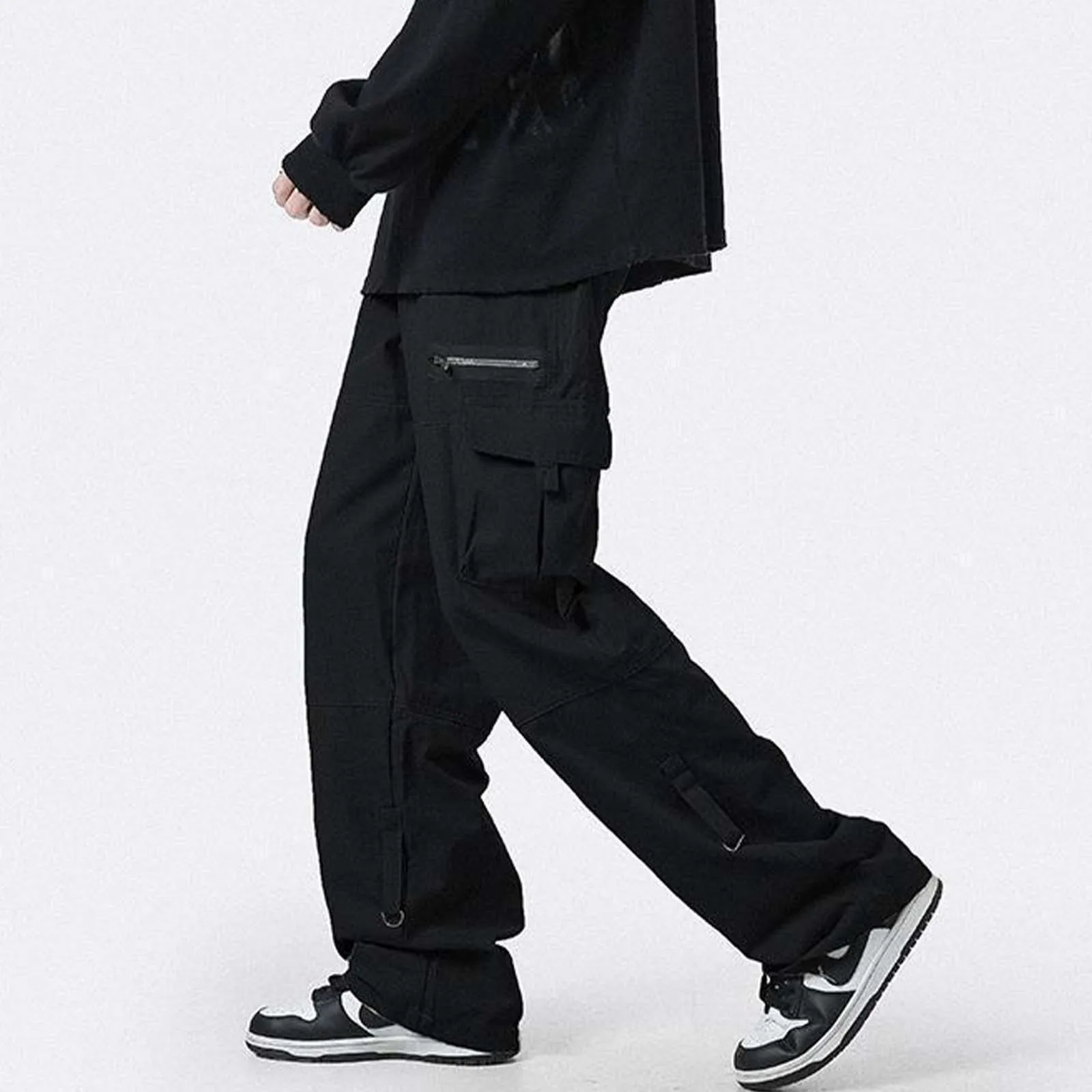 

Брюки-карго мужские однотонные свободные, многофункциональные износостойкие Прямые повседневные штаны с широкими штанинами, модные спортивные, осень 2024