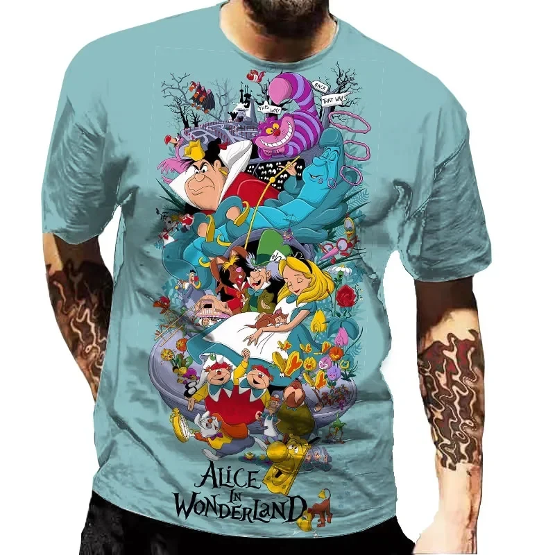 T-Shirt à Manches Courtes et Col Rond pour Homme et Enfant, Vêtement Gothique Disney, Alice, Chat du Cheshire, Imprimé de Dessin