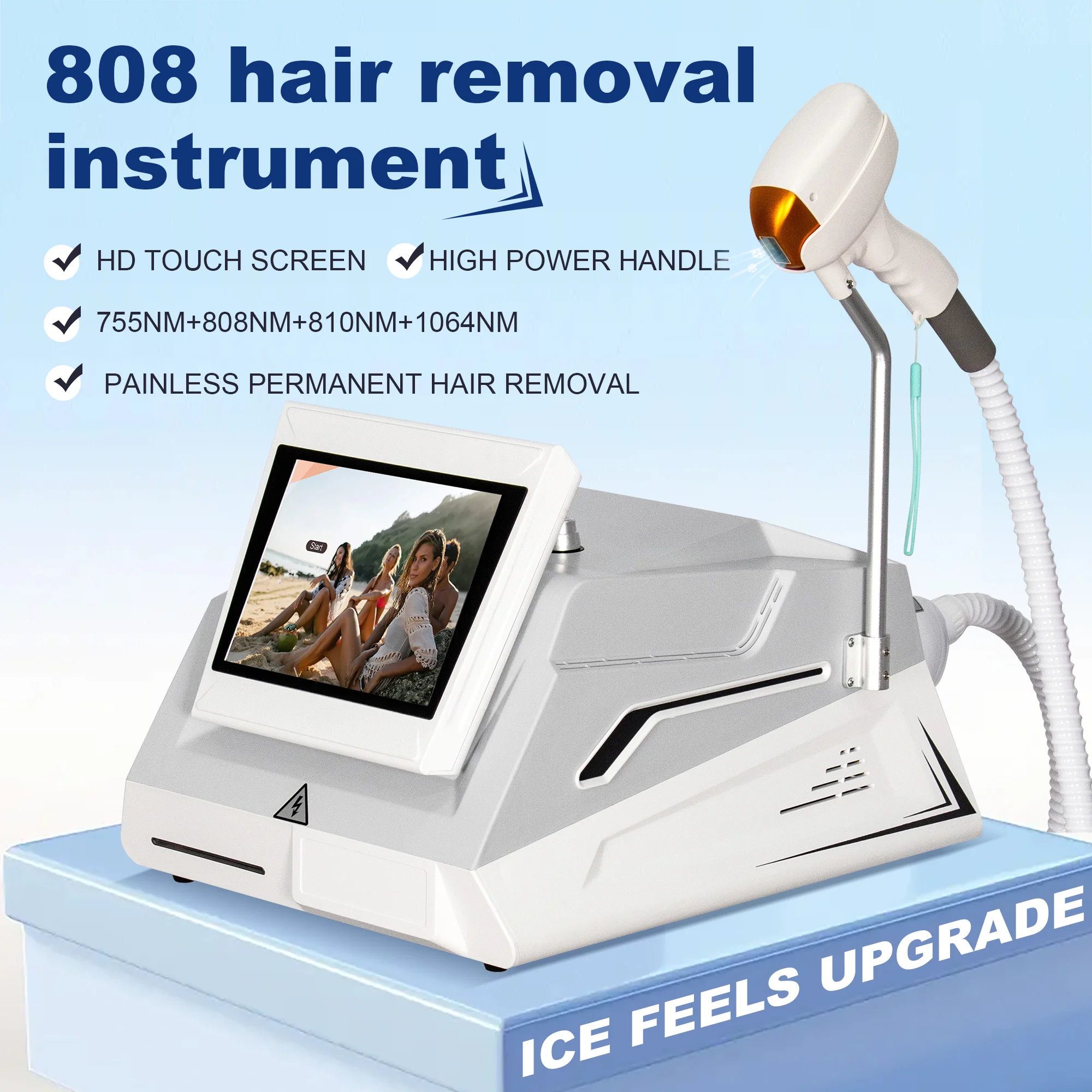 Gray Diode Laser Hair Removal Instrument High Power Permanent Hair Removal Smart 3 Wavelengths Suitable For All Skin Colors HOT