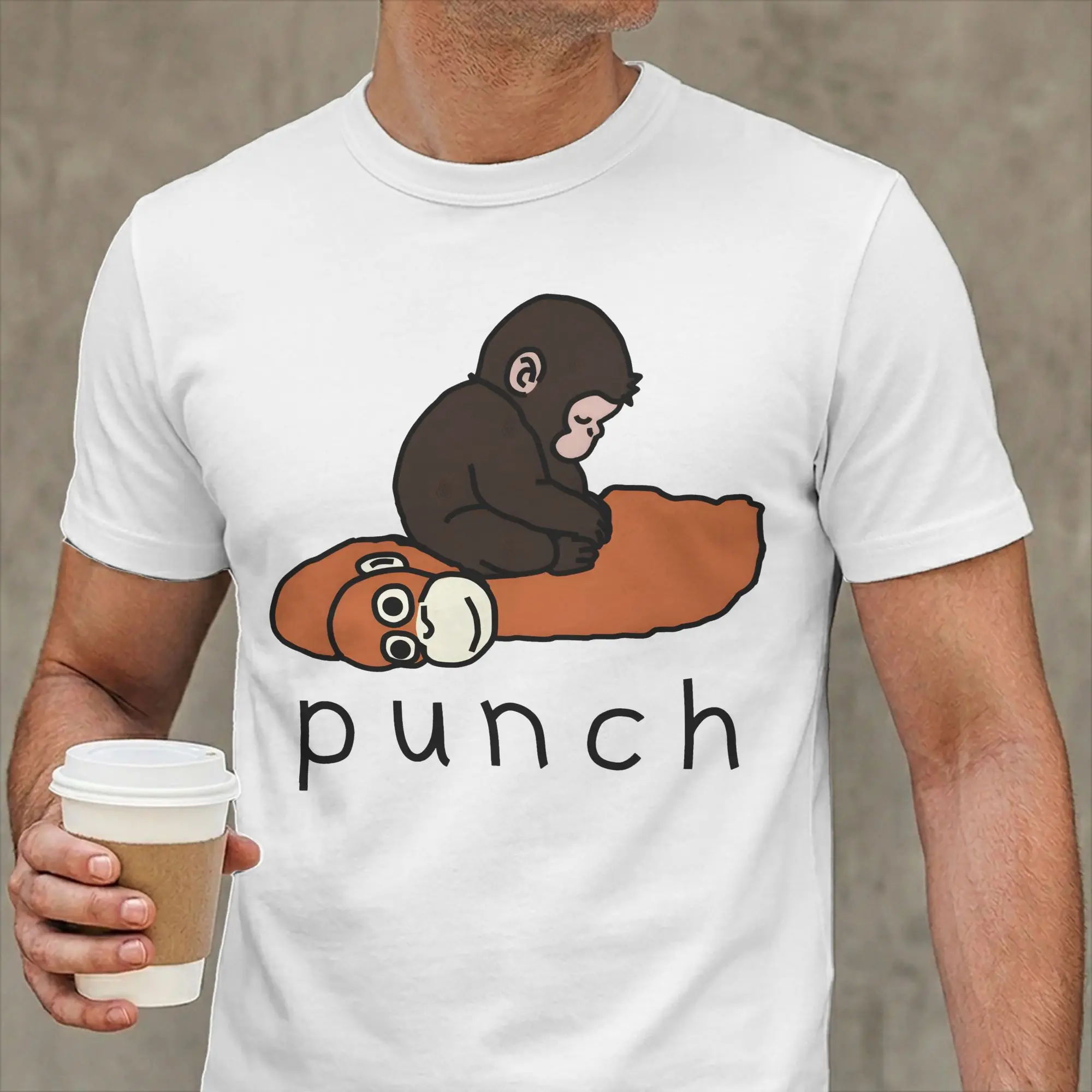 Punch Monkey Cute T Shirts Men Pure Cotton Vintage T-Shirt Round Neck  Tees Short Sleeve Clothing Gift Idea