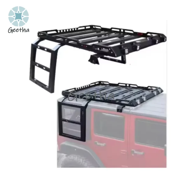 4X4 Car Roof Rack with LED Light Ladder Luggage Rack Mount Kit Cargo Basket for Wrangler JK JKU JL Gladiator