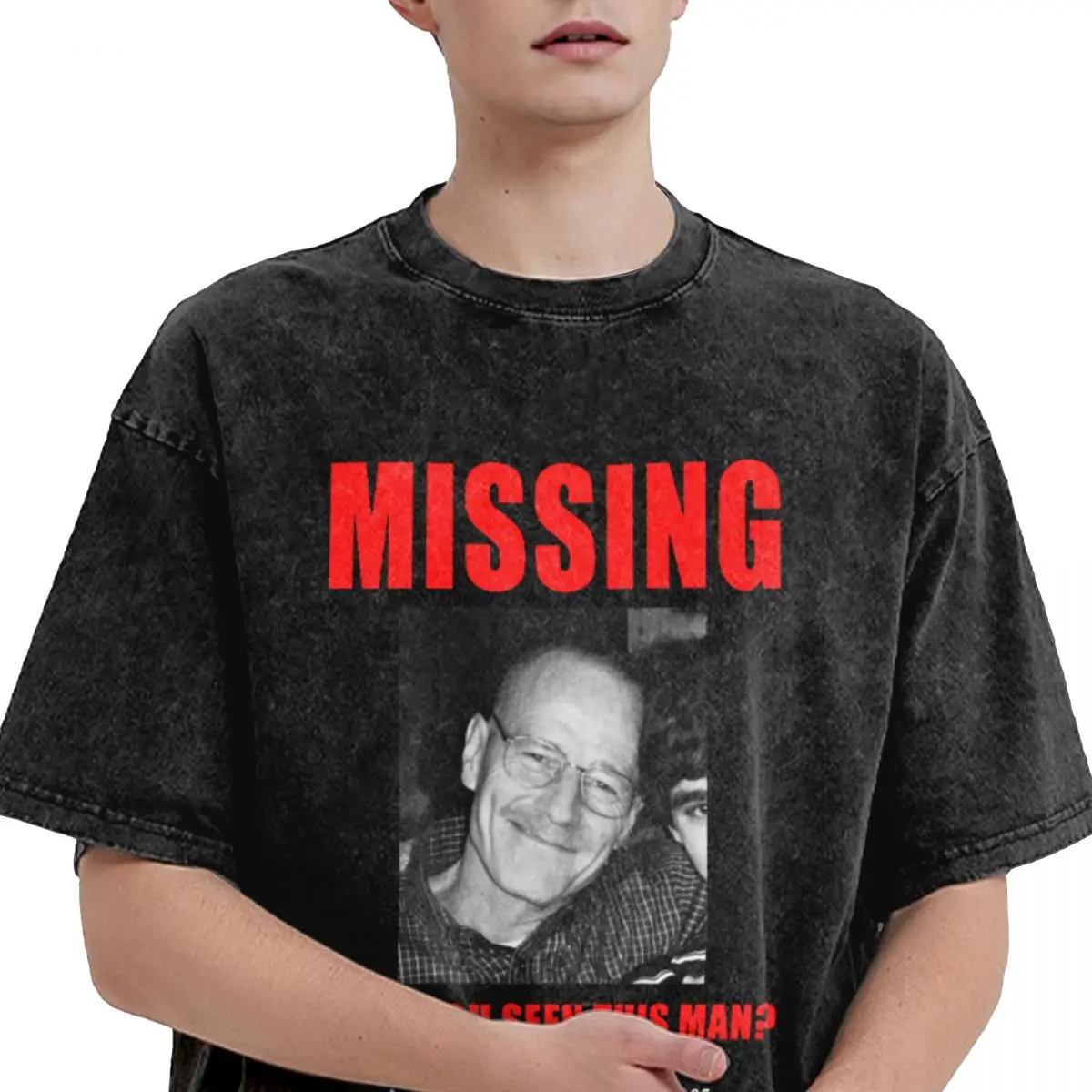 Washed T Shirt Walter White Missing Poster Breaking Bad Hip Hop Vintage T-Shirt Harajuku Streetwear Summer Tops Tee Shirt Men