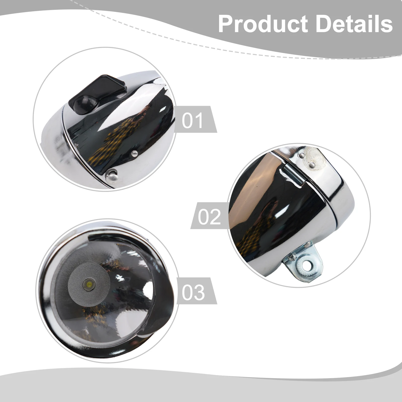 

Bike LED Light Cycling Headlights Super Bright Bead W/ Rack Multipurpose Portable Chrome Classical Front Retro Metal Shell