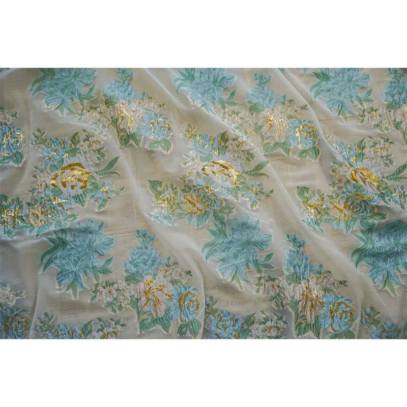 Tulle Gold Silk Yarn Dyed Jacquard Fabric Women\'s Flower Dress Retro Wedding Dress Bag Decorative Sewing Fabric