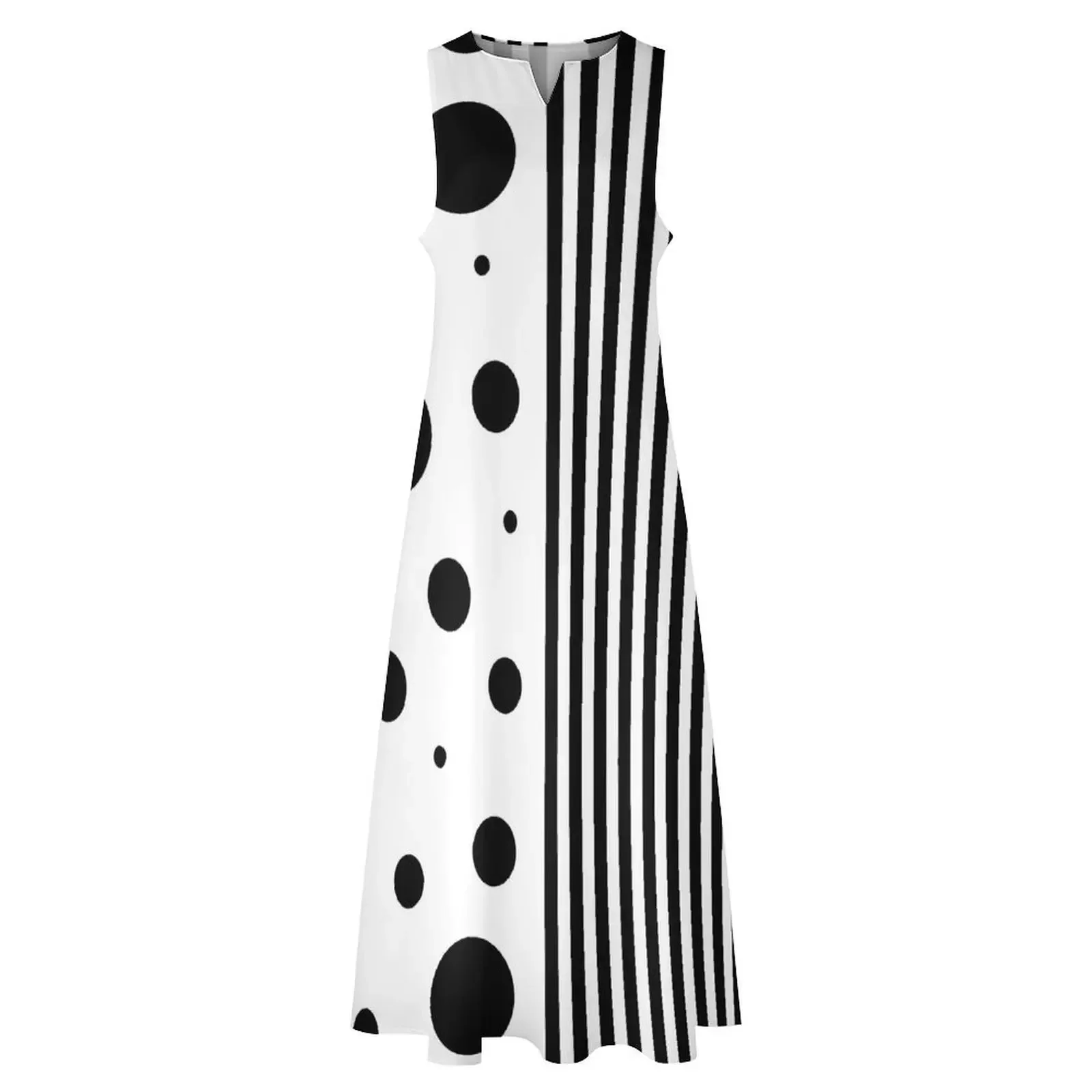 Robe Striped Polka Dot Women Beach Dress Summer Black and White Two Tone Street Style Casual Long Dresses Women Party Maxi Dress
